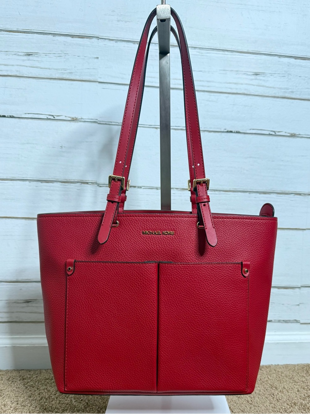 Michael Kors Red Pebbled Leather Tote